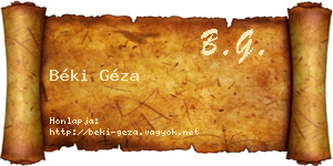 Béki Géza névjegykártya